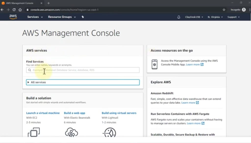 How to find AWS Management Console Services